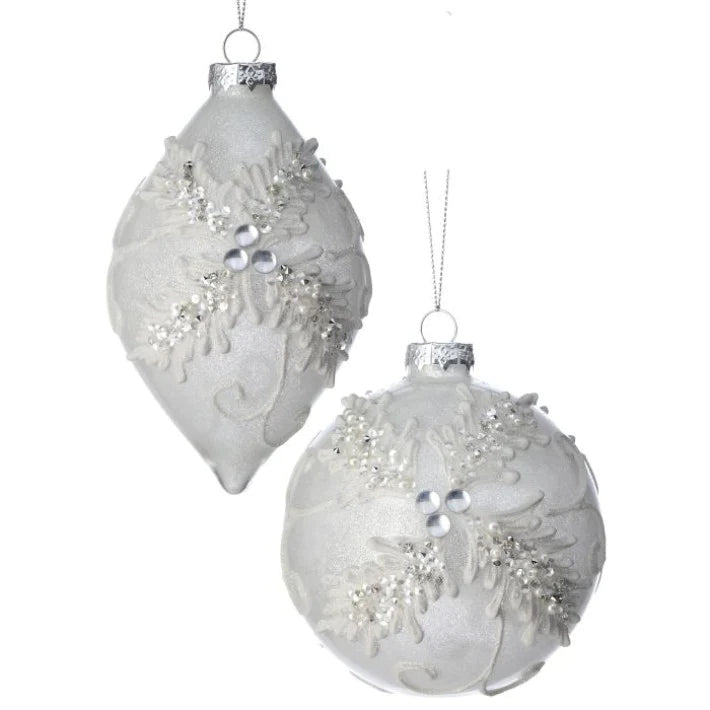 White Holly Kismet Glass Ornament
