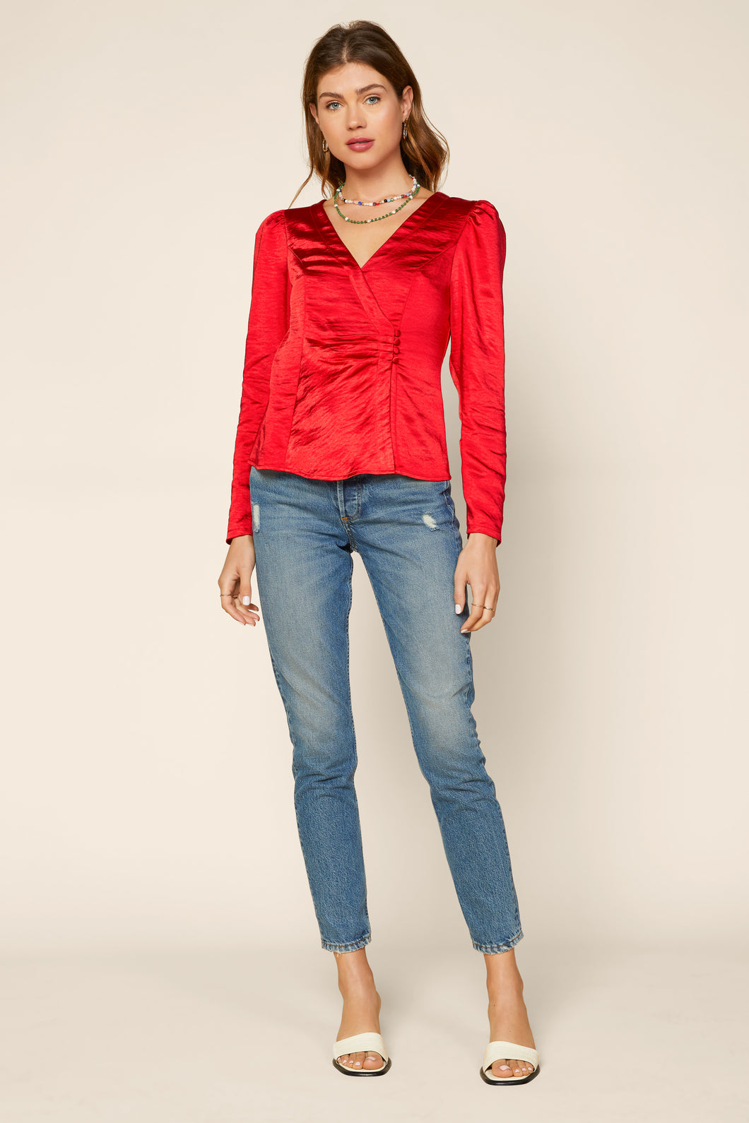 Firey Red Satin Blouse