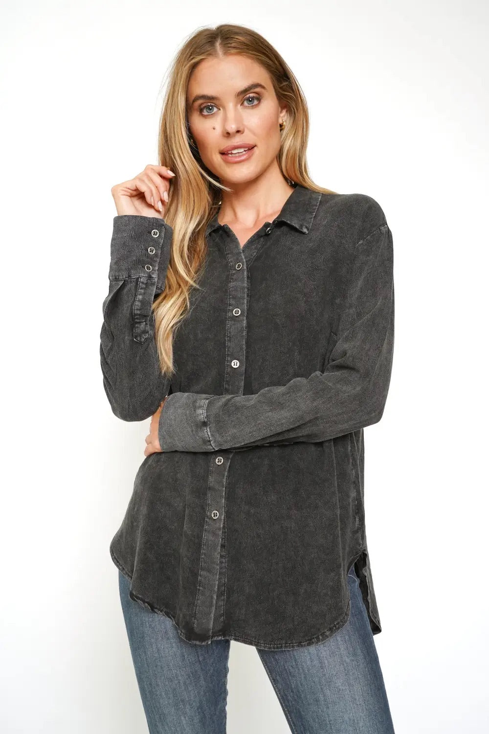 Amy Button Down Washed Baggy Shirt