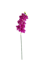 Load image into Gallery viewer, A vibrant, real touch purple Cymbidium orchid on a stem, adding sophistication to centerpieces.
