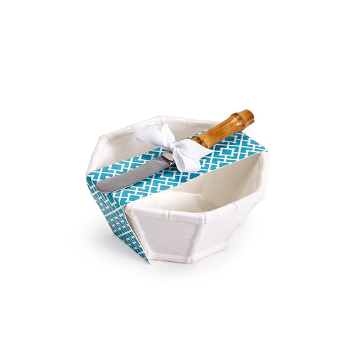 Ceramic bowl with faux bamboo fretwork, perfect for candy, chips, dip, or ice-cream. Ideal addition to your kitchenware collection.