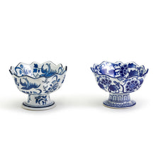 Load image into Gallery viewer, Blue and White Scalloped Edge Hand-Painted Footed Bowl
