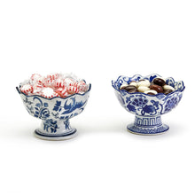 Load image into Gallery viewer, Blue and White Scalloped Edge Hand-Painted Footed Bowl
