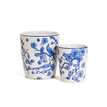 Load image into Gallery viewer, Blue Blossom Bird Hand-Painted Cachepots / Vases

