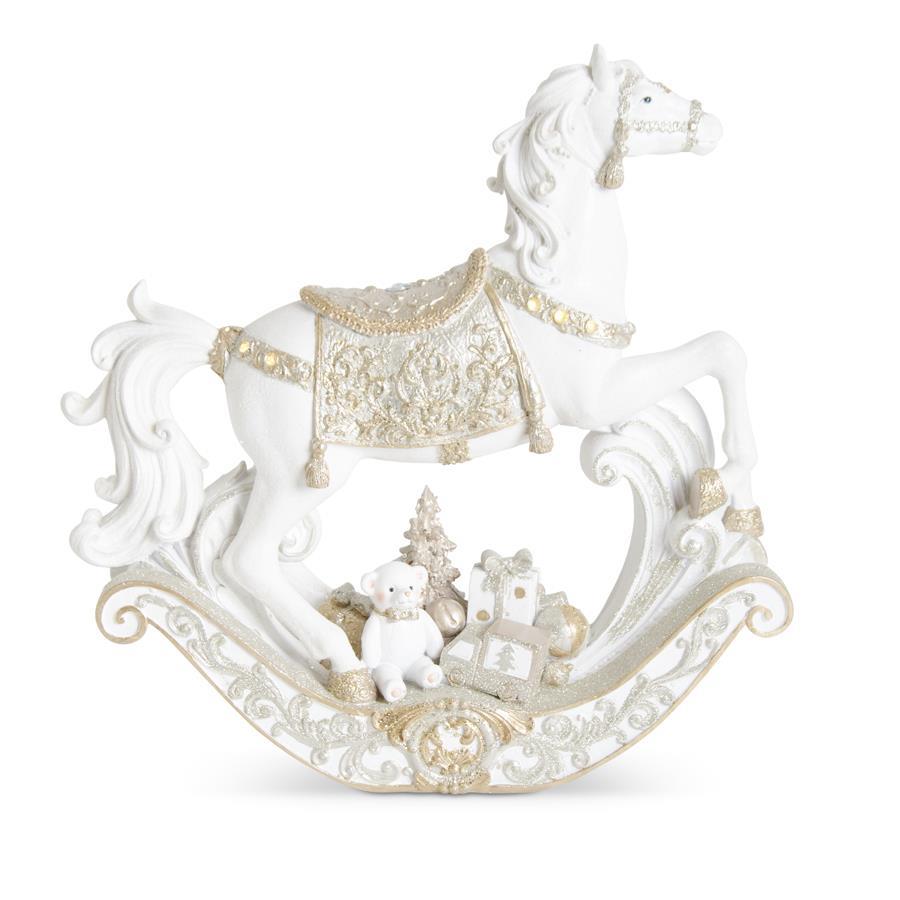 5.75 Inch White Gold and Silver Resin Glittered Horse