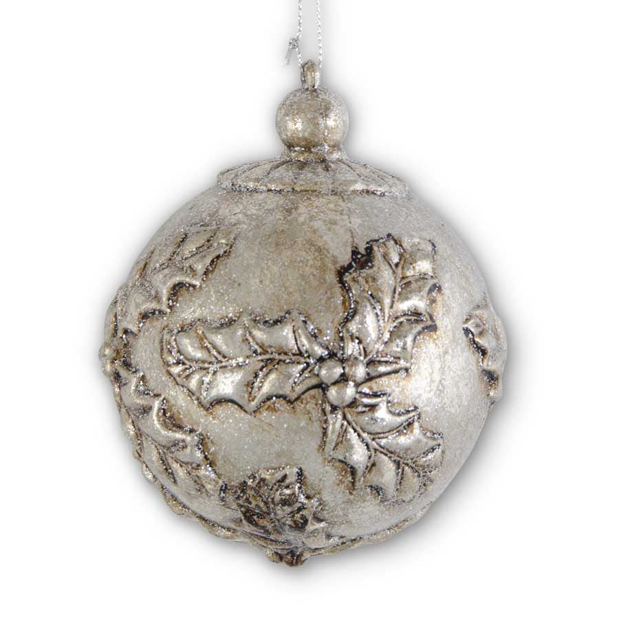Glittered Pewter Holly Shatterproof Ornament