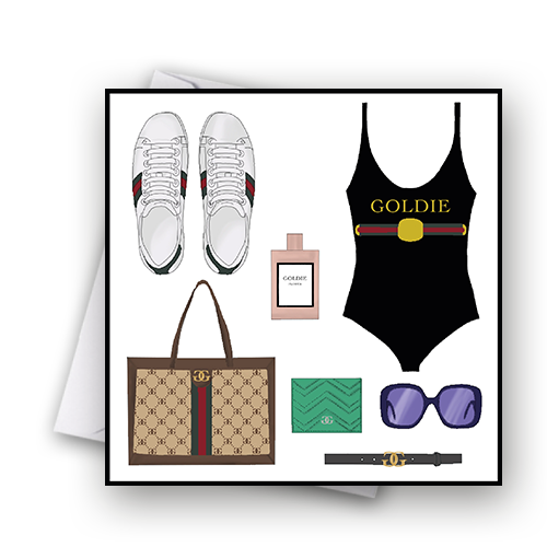 Hand illustrated fashion cards with designer favorites for women.