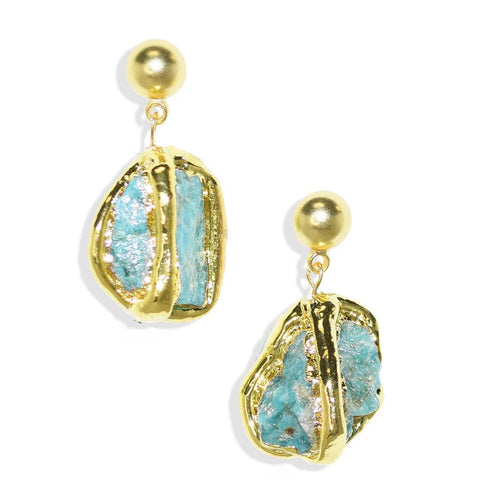 Delicate and beautiful amazonite stone earrings with polished button studs. Made of sterling silver-plated pewter alloy.