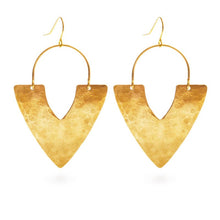 Load image into Gallery viewer, Hammered brass earrings with gold plated earwires, lead and nickel free. Measures 2.25&quot; x 1.25&quot;. Made in the USA.
