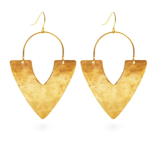 Hammered brass earrings with gold plated earwires, lead and nickel free. Measures 2.25