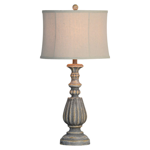 Ingrid Distressed Gray Table Lamp: A rich gray, distressed one-light lamp measuring 32 inches in height.