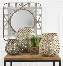 Load image into Gallery viewer, Woven Wood Table Lanterns w/Glass Hurricanes
