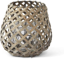 Load image into Gallery viewer, Woven Wood Table Lanterns w/Glass Hurricanes
