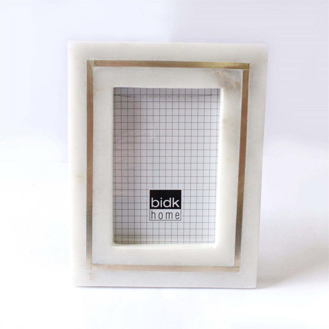 White Marble Frame with Brass Inlay