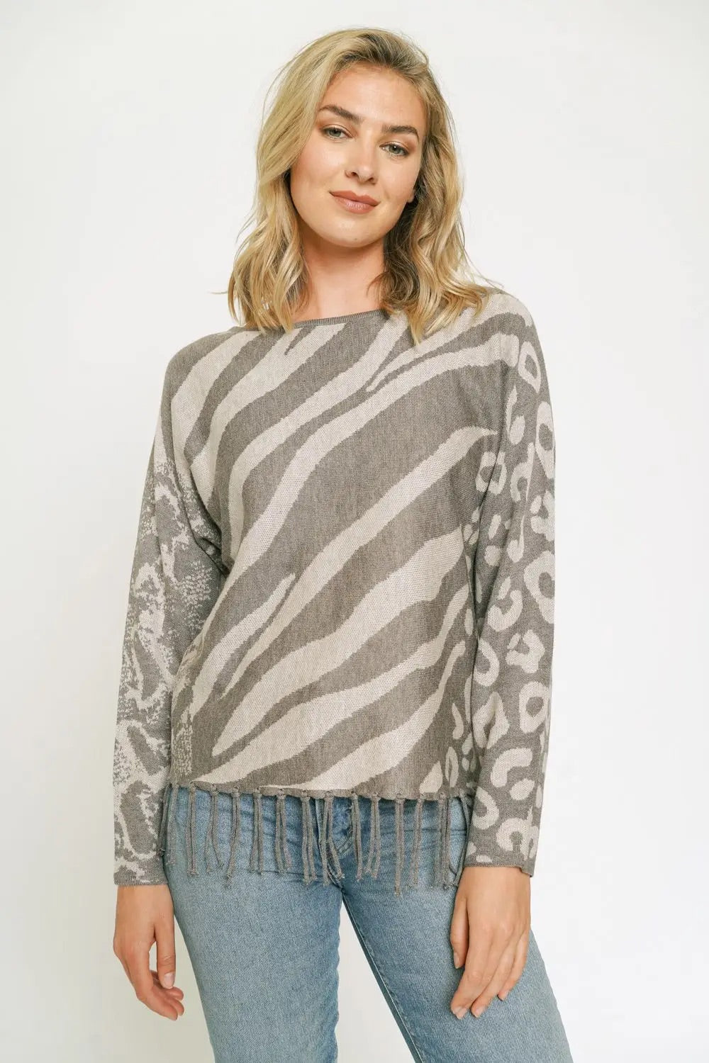 Stone Grey Link Animal Sweater