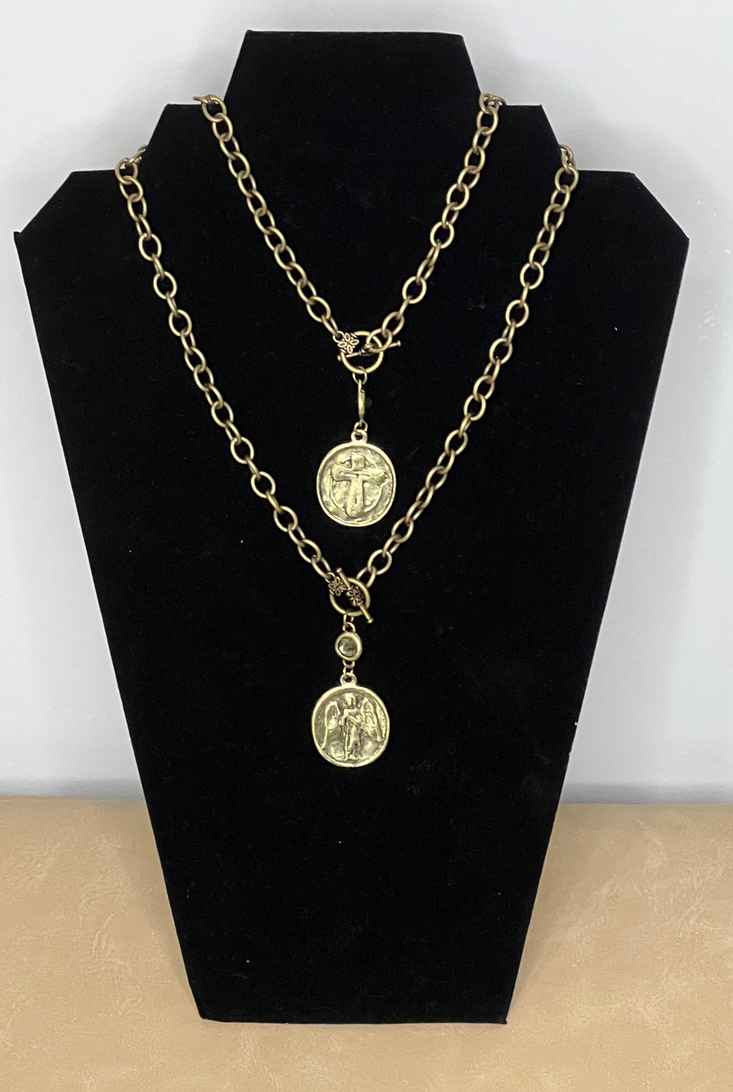 Rustic Gold Cross/Angel Necklace
