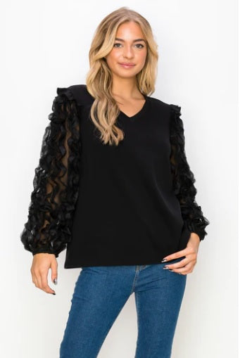 Rhonda Top with Lace Black