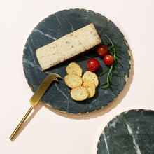 Load image into Gallery viewer, Black Marble Round Trivet W/ Rough Gold Edge
