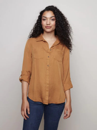 brown button up top