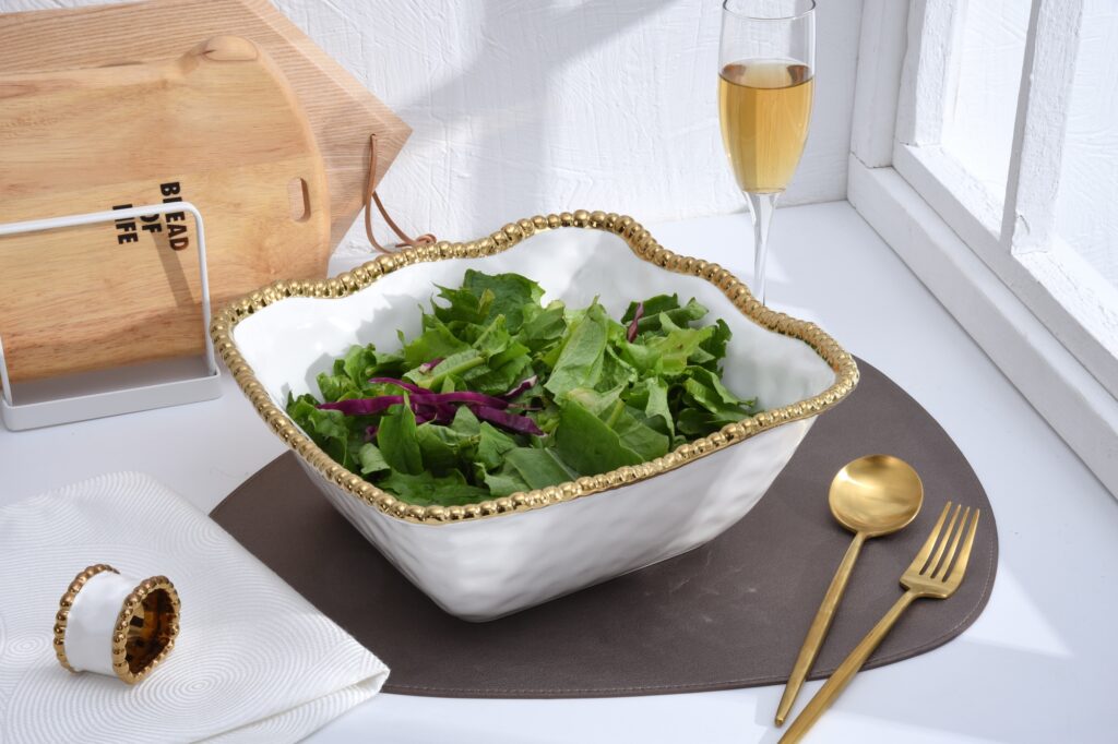 Gold square salad bowl by Pampa Bay, perfect for serving salads in style.
