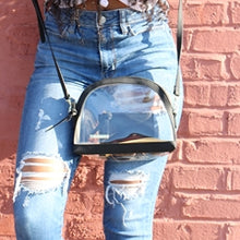 Load image into Gallery viewer, Half Moon Crossbody Stadium Compliant Clear Bag Black
