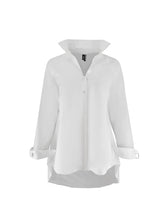 Load image into Gallery viewer, Chic white button-down blouse with a stylish bow detail on the back, designed in sumptuous 100% cotton for ultimate comfort.
