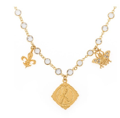 Gold Trio Pendant Austrian Crystal Necklace- French Kande