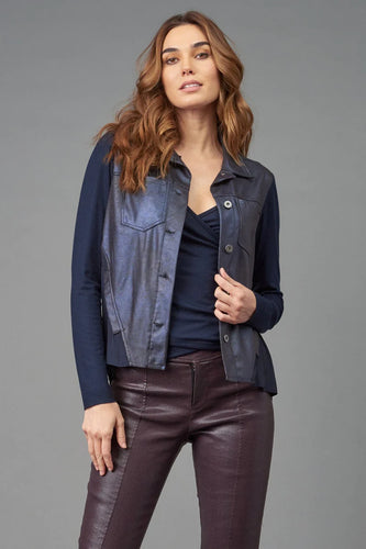 Shining metallic sharkskin jacket by Lola & Sophie. Stand out in style with this fashion-forward statement piece.