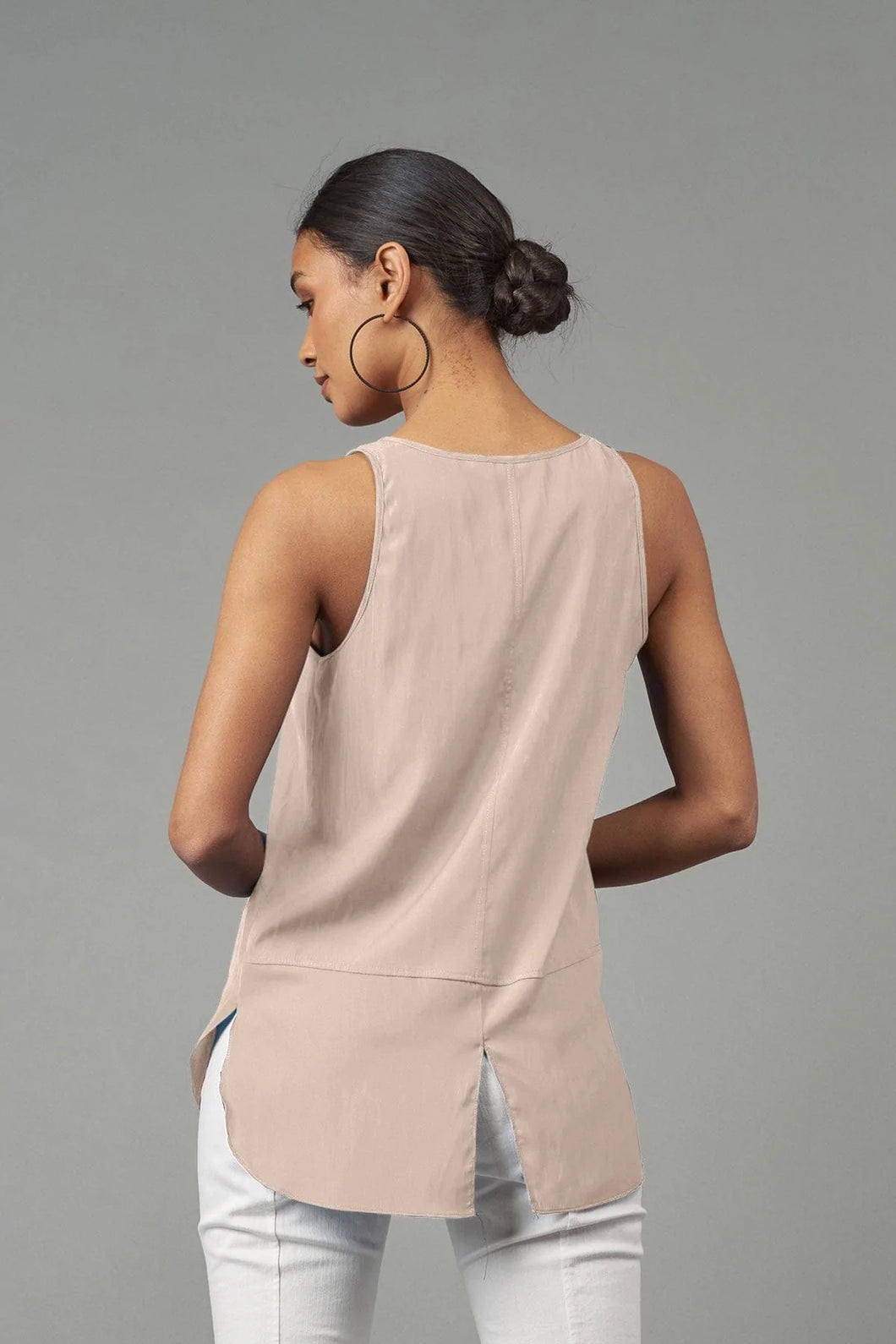 Satin tank top with split back detail by Lola & Sophie, a must-have essential.
