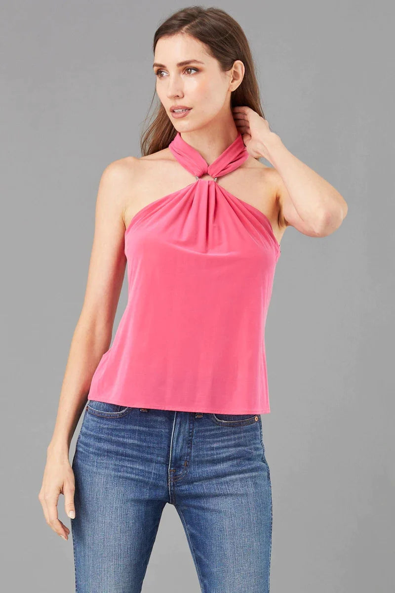 Enhance your style with the Lola & Sophie Coral Ring Halter Top. The attention-grabbing ring hardware makes you the focal point of any event!