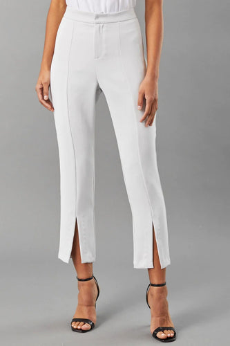 Scuba Slit Hem Trousers from Lola & Sophie in silver scuba fabric with funky slit hem for a trendy, lightweight look.