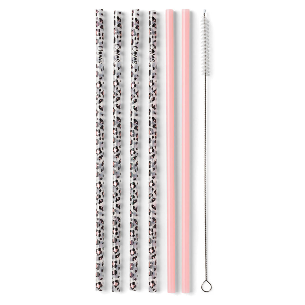 Luxy Leopard & Blush reusable straws and straw cleaners