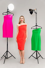 Load image into Gallery viewer, Luxurious hot pink 3 layer bust cocktail dress with intricate detailing, creating an elegant and sophisticated silhouette for high-class occasions.
