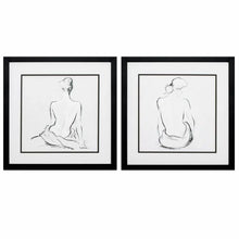 Load image into Gallery viewer, Two silhouette prints double matted and framed under glass in a black frame. Can be sold separately or as a set.

