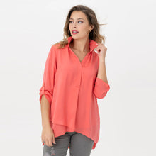 Load image into Gallery viewer, Enjoy all-day comfort in Renuar Airflow Long Sleeve Blouse. Relaxed fit, split V-neck, and 3/4 sleeves. Made of 100% Polyester.
