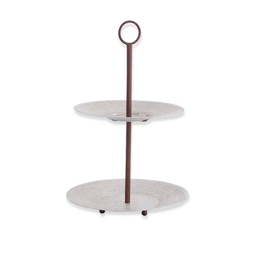 Round Metal 2 Tier Disk Platter w/ Holder