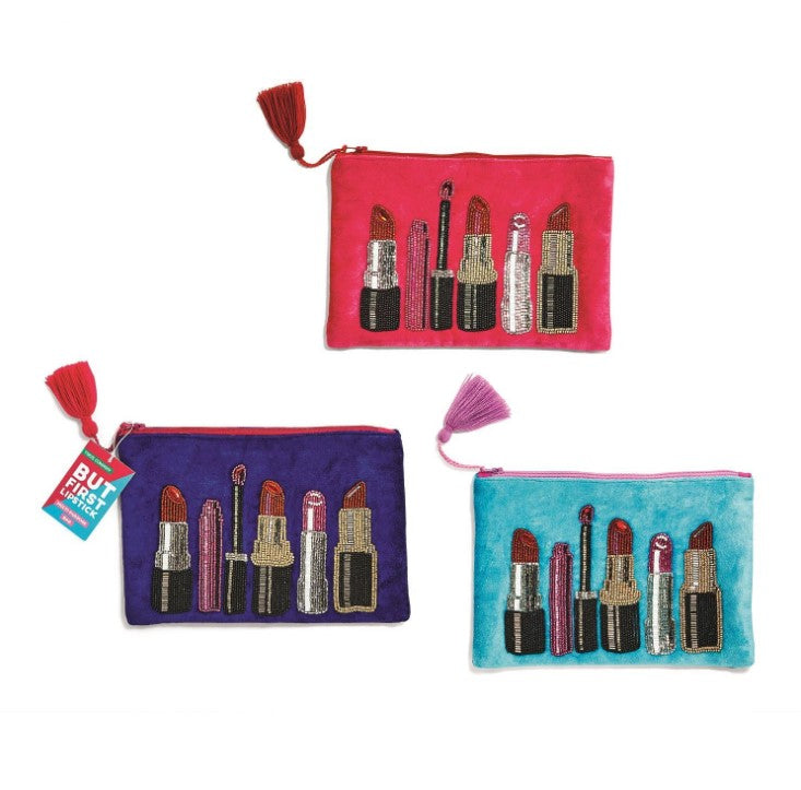 But First, Lipstick Hand-Beaded Pouch