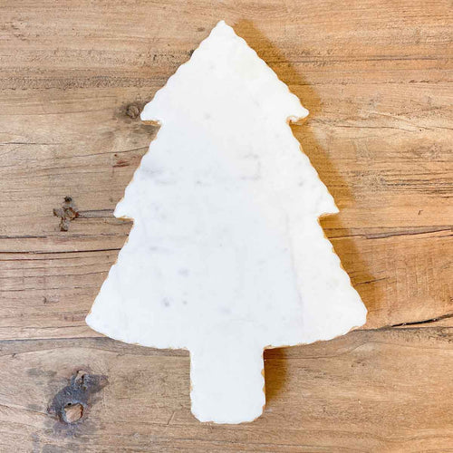 A festive Christmas tree-shaped board with a gold foil trim, perfect for enhancing your holiday parties.