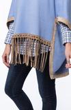 Load image into Gallery viewer, Tyler Boe Cotton/Cashmere Fringe Poncho Sky
