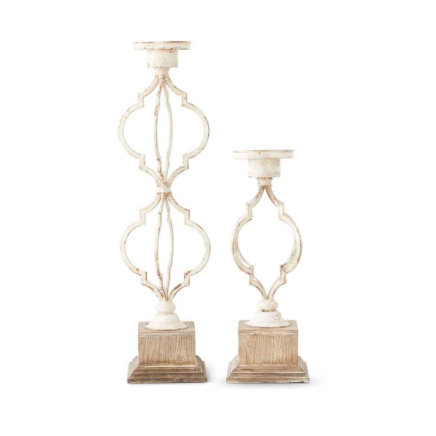 Wood and Metal White Washed Candle Holders