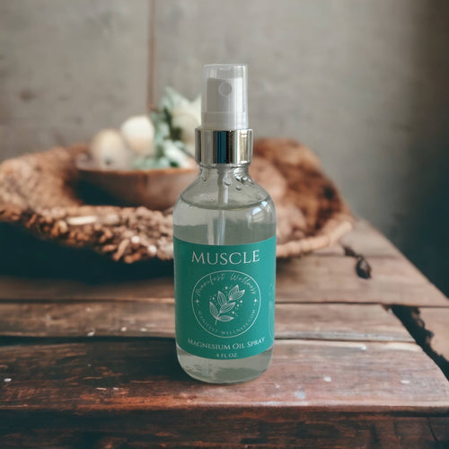 Magnesium Oil Muscle Spray with Zechstein Magnesium, Wintergreen, Peppermint, and more. Soothes tired muscles, promotes relaxation. Apply 3-5 sprays daily.