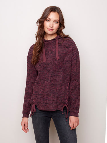 Burgundy Cable & Tie Hooded Sweater - Charlie B