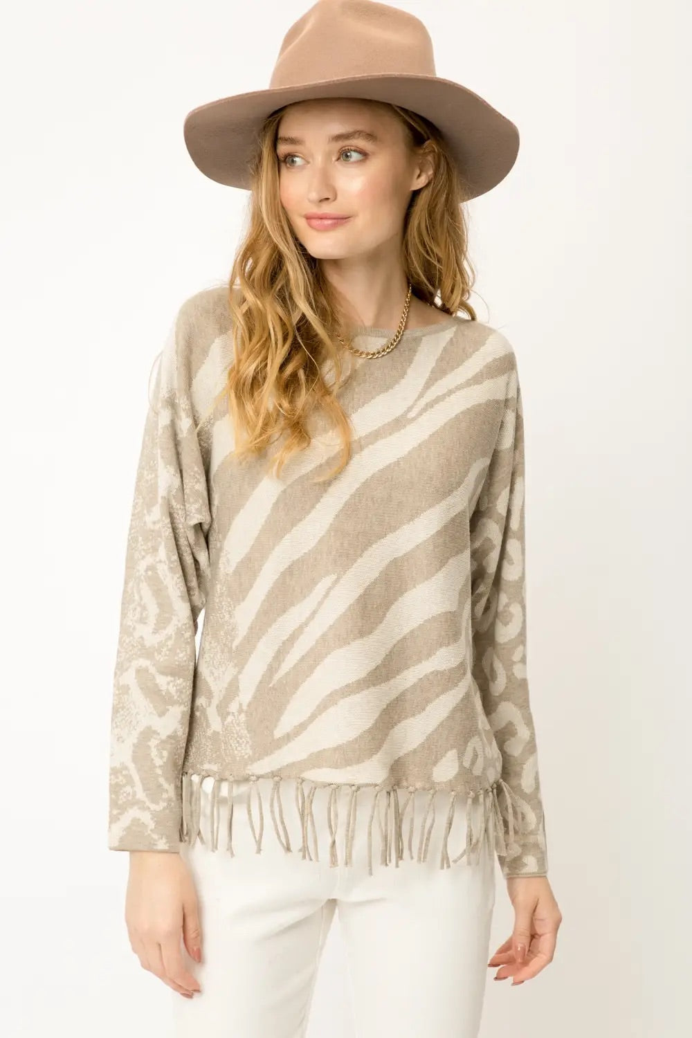 Taupe Link Animal Sweater