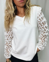 Load image into Gallery viewer, White Top with Lace Sleeves
