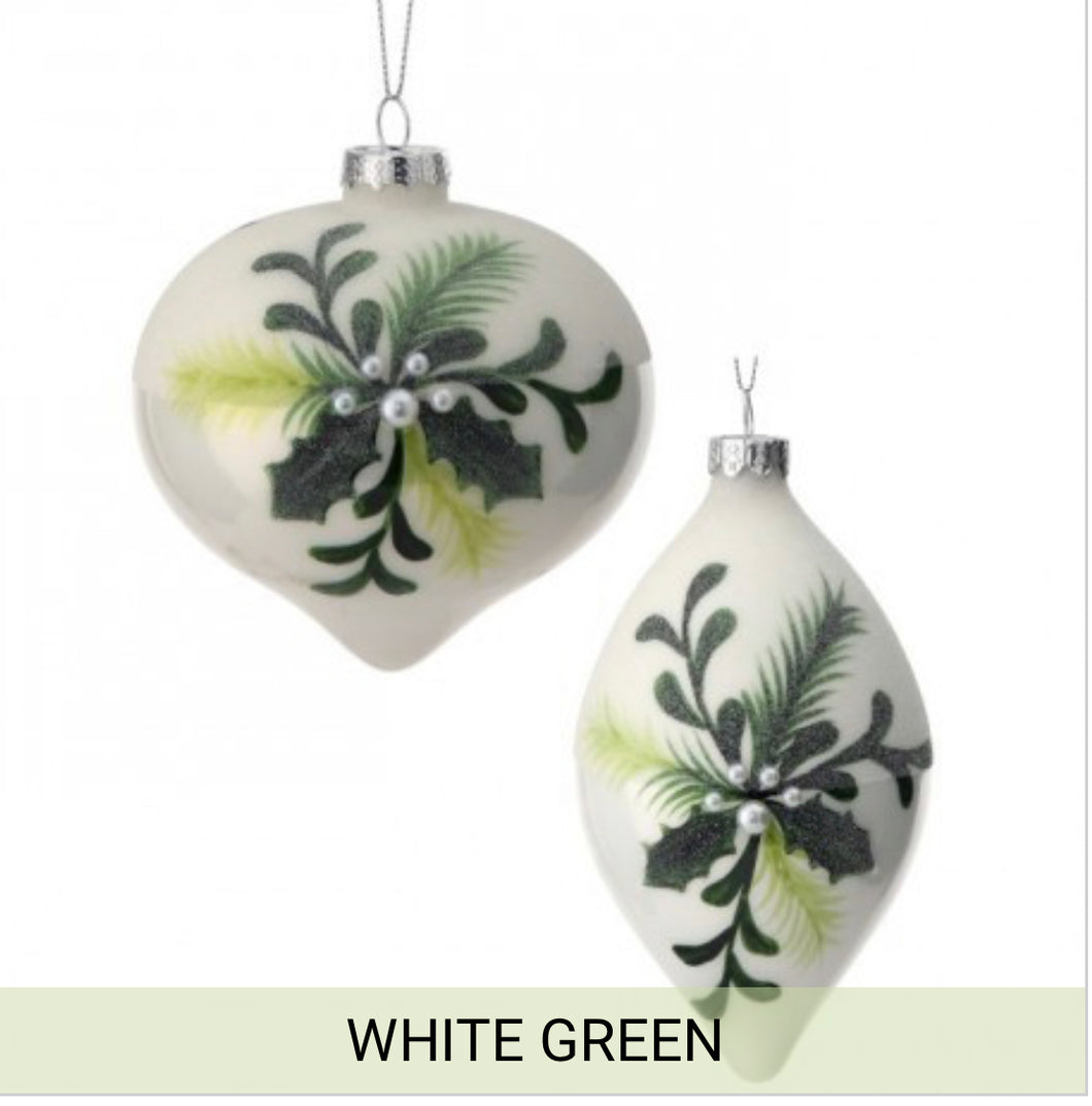 Glass Winter Foliage Onion & Finial Ornament