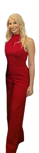 Firey Halter Jumpsuit - Posh Couture: A vibrant halter jumpsuit with a fiery design, crafted by Posh Couture.