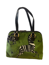 Load image into Gallery viewer, Velvet green zebra print handbag
