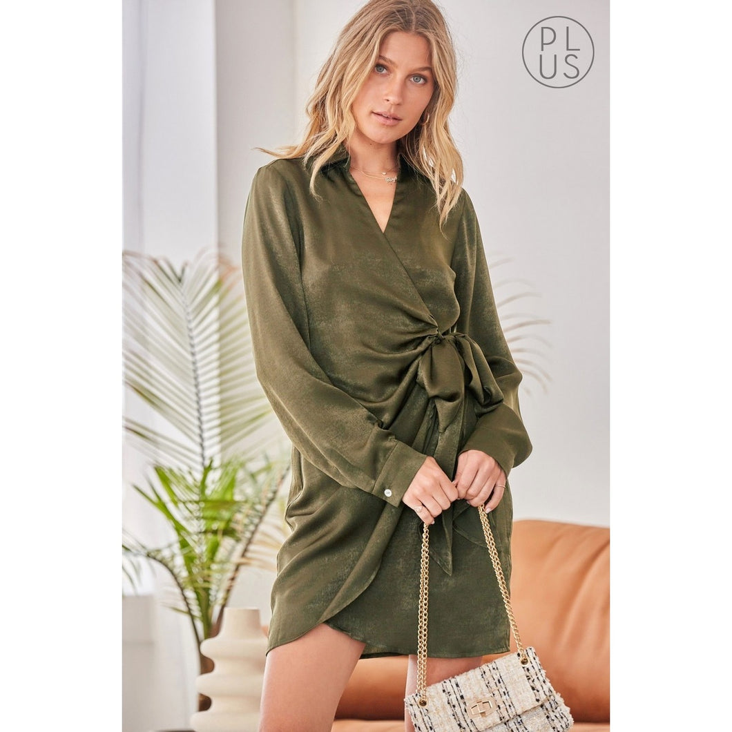 Olive Satin Dress