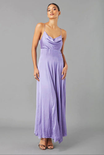 Lola & Sophie's sophisticated Cowl Neck Maxi Dress in elegant purple. Perfect for special events with a classic cowl neckline.