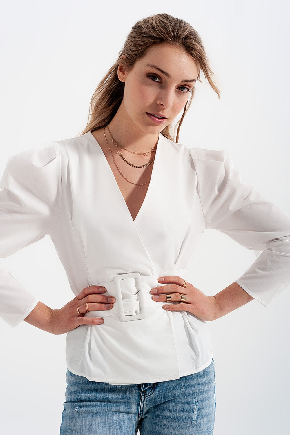 Puff Sleeve Top With Belt